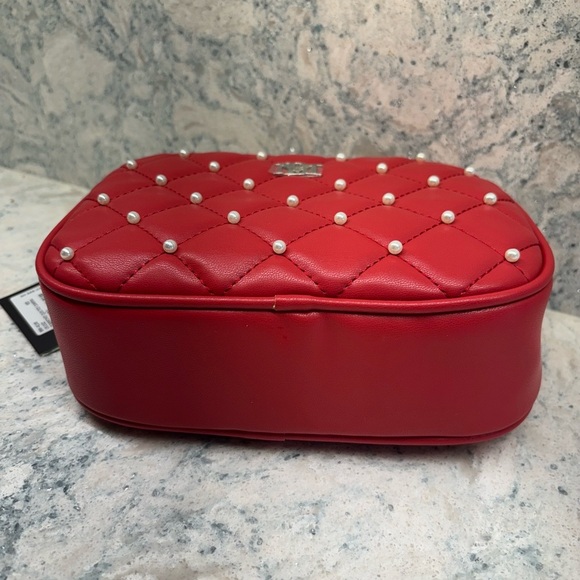 Bradley Mischka Red Diamond Quilted Accessories Crossbody Handbag W/ Pearls - Picture 6 of 6